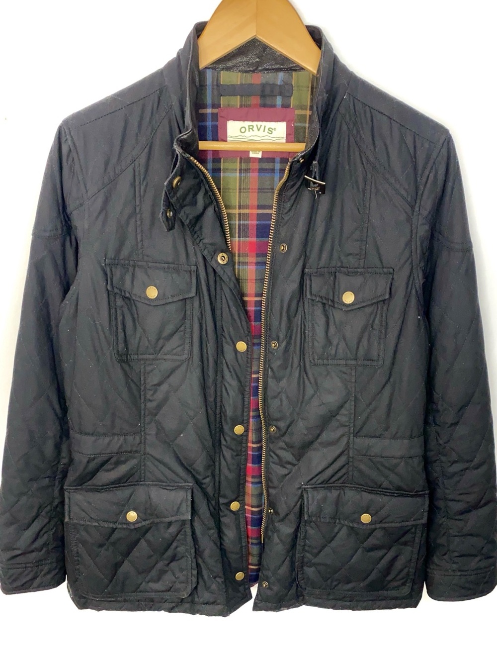 Orvis Women’s Flannel Lined Black Diamond-Quilted Chore Coat Field Jacket Large